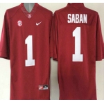 Alabama Crimson Tide #1 Nick Saban Red 2015 College Football Nike Limited Jersey