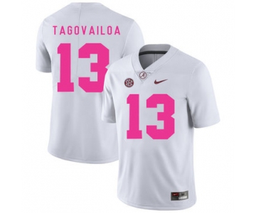 Alabama Crimson Tide 13 Tua Tagovailoa White 2017 Breast Cancer Awareness College Football Jersey