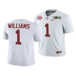 Men's Alabama Crimson Tide #1 Jameson Williams 2022 Patch White College Football Stitched Jersey