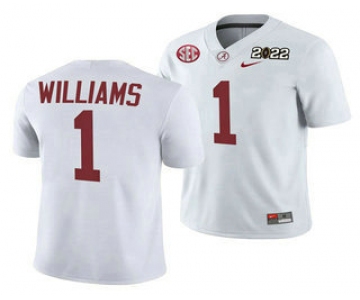 Men's Alabama Crimson Tide #1 Jameson Williams 2022 Patch White College Football Stitched Jersey