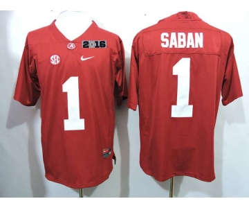 Men's Alabama Crimson Tide #1 Nick Saban Red 2016 BCS College Football Nike Limited Jersey