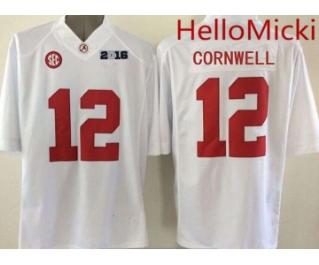 Men's Alabama Crimson Tide #12 David Cornwell White 2016 BCS College Football Nike Limited Jersey
