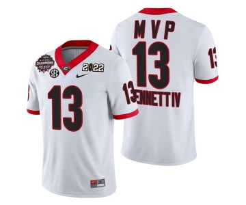 Mens Georgia Bulldogs #13 Stetson Bennett IV White 2021-22 National Champions College Football Game MVP Jersey