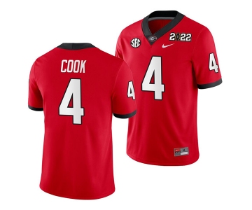 Men’s Georgia Bulldogs #4 James Cook 2022 Patch Red College Football Stitched Jersey