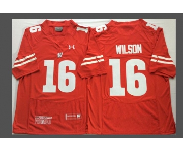 Men's Wisconsin Badgers #16 Russell Wilson Red Stitched College Football 2016 Under Armour NCAA Jersey