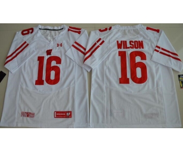 Men's Wisconsin Badgers #16 Russell Wilson White Stitched College Football 2016 Under Armour NCAA Jersey