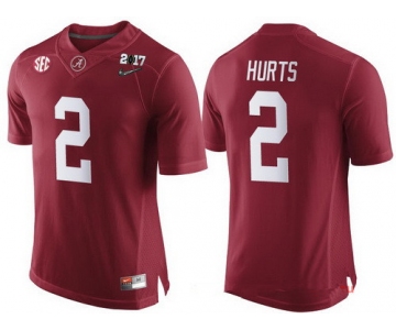 Men's Alabama Crimson Tide #2 Jalen Hurts Red 2017 Championship Game Patch Stitched CFP Nike Limited Jersey