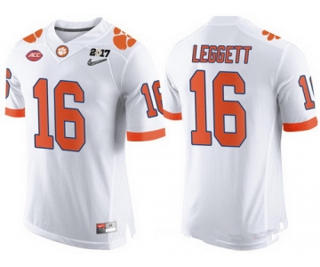 Men's Clemson Tigers #16 Jordan Leggett White 2017 Championship Game Patch Stitched CFP Nike Limited Jersey