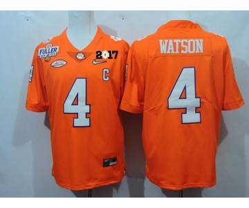 Men's Clemson Tigers #4 Deshaun Watson Orange Diamond Quest 2017 Championship Game Patch Stitched CFP Nike Limited Jersey