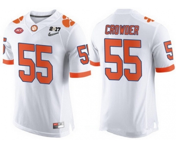 Men's Clemson Tigers #55 Tyrone Crowder White 2017 Championship Game Patch Stitched CFP Nike Limited Jersey