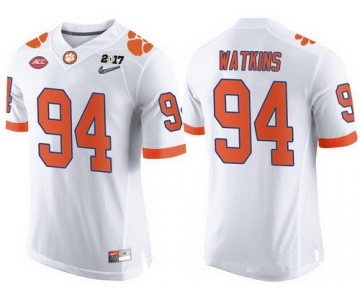 Men's Clemson Tigers #94 Carlos Watkins White 2017 Championship Game Patch Stitched CFP Nike Limited Jersey