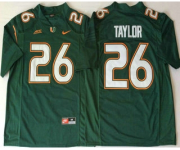 Men's Miami Hurricanes #26 Sean Taylor Green Stitched NCAA Nike College Football Jersey