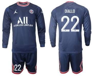 Men 2021-2022 Club Paris St German home blue Long Sleeve 22 Soccer Jersey