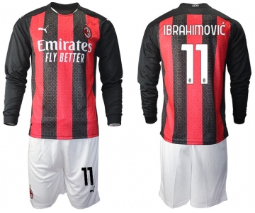 Men 2020-2021 club AC milan home long sleeve 11 red Soccer Jerseys