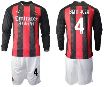 Men 2020-2021 club AC milan home long sleeve 4 red Soccer Jerseys