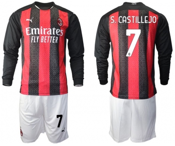 Men 2020-2021 club AC milan home long sleeve 7 red Soccer Jerseys1