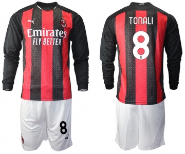 Men 2020-2021 club AC milan home long sleeve 8 red Soccer Jerseys