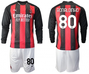 Men 2020-2021 club AC milan home long sleeve 80 red Soccer Jerseys