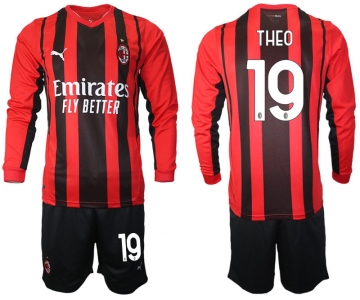Men 2021-2022 Club Ac Milan home red Long Sleeve 19 Soccer Jersey