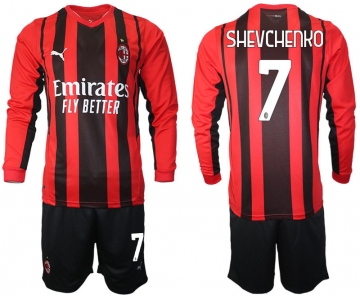 Men 2021-2022 Club Ac Milan home red Long Sleeve 7 Soccer Jersey