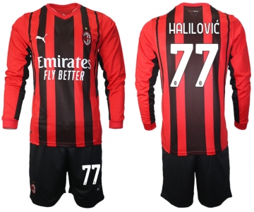 Men 2021-2022 Club Ac Milan home red Long Sleeve 77 Soccer Jersey