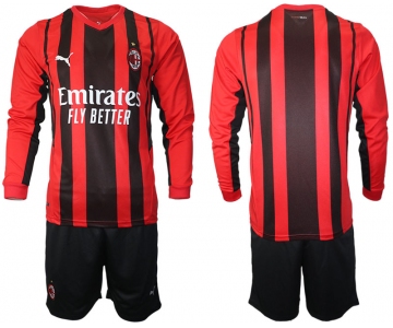 Men 2021-2022 Club Ac Milan home red Long Sleeve blank Soccer Jersey