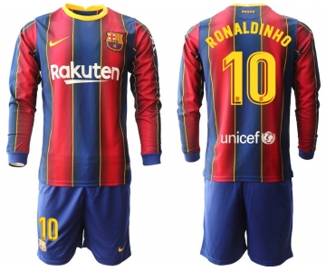 Men 2020-2021 club Barcelona home long sleeve 10 red Soccer Jerseys1