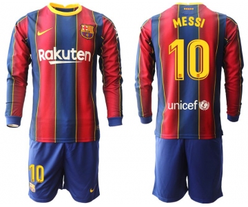 Men 2020-2021 club Barcelona home long sleeve 10 red Soccer Jerseys