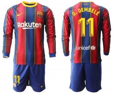 Men 2020-2021 club Barcelona home long sleeve 11 red Soccer Jerseys