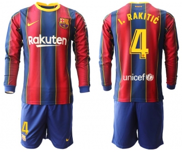 Men 2020-2021 club Barcelona home long sleeve 4 red Soccer Jerseys
