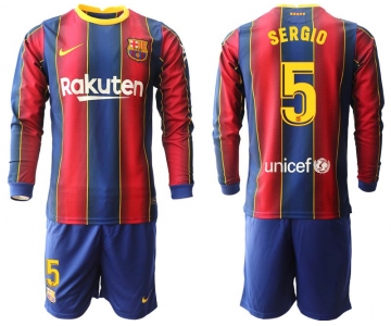 Men 2020-2021 club Barcelona home long sleeve 5 red Soccer Jerseys