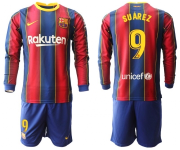 Men 2020-2021 club Barcelona home long sleeve 9 red Soccer Jerseys