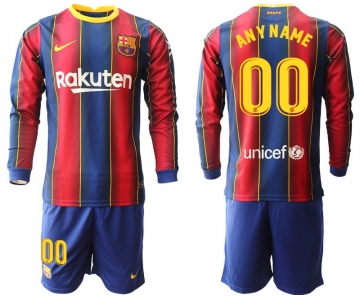 Men 2020-2021 club Barcelona home long sleeve customized red Soccer Jerseys