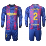 Men 2021-2022 Club Barcelona Second away blue Long Sleeve 2 Soccer Jersey