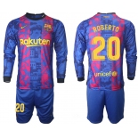 Men 2021-2022 Club Barcelona Second away blue Long Sleeve 20 Soccer Jersey