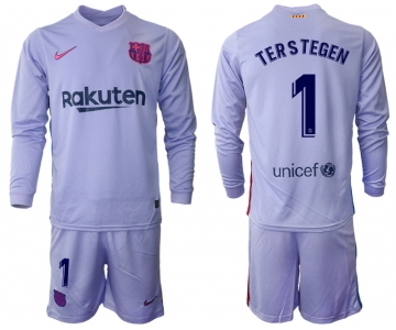 Men 2021-2022 Club Barcelona Second away purple Long Sleeve 1 Soccer Jersey