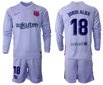 Men 2021-2022 Club Barcelona Second away purple Long Sleeve 18 Soccer Jersey