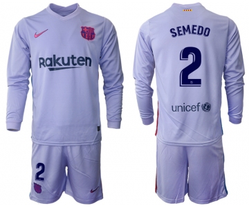 Men 2021-2022 Club Barcelona Second away purple Long Sleeve 2 Soccer Jersey