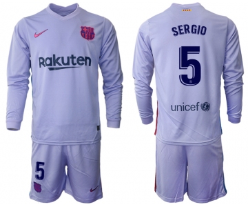 Men 2021-2022 Club Barcelona Second away purple Long Sleeve 5 Soccer Jersey