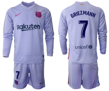 Men 2021-2022 Club Barcelona Second away purple Long Sleeve 7 Soccer Jersey