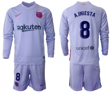 Men 2021-2022 Club Barcelona Second away purple Long Sleeve 8 Soccer Jersey