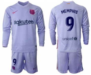 Men 2021-2022 Club Barcelona Second away purple Long Sleeve 9 Soccer Jersey