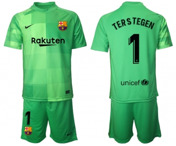 Men 2021-2022 Club Barcelona green goalkeeper 1 Soccer Jersey