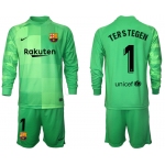 Men 2021-2022 Club Barcelona green goalkeeper Long Sleeve 1 Soccer Jersey