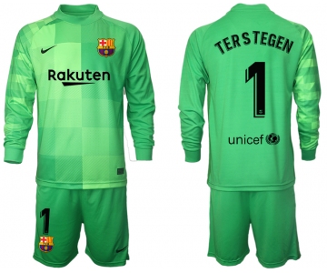 Men 2021-2022 Club Barcelona green goalkeeper Long Sleeve 1 Soccer Jersey