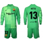 Men 2021-2022 Club Barcelona green goalkeeper Long Sleeve 13 Soccer Jersey