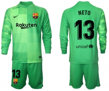 Men 2021-2022 Club Barcelona green goalkeeper Long Sleeve 13 Soccer Jersey