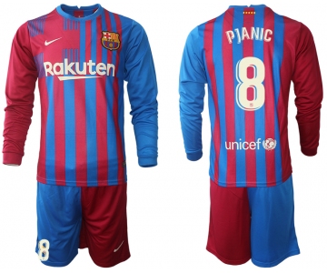 Men 2021-2022 Club Barcelona home red blue Long Sleeve 8 Nike Soccer Jersey