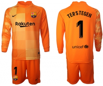 Men 2021-2022 Club Barcelona orange red goalkeeper Long Sleeve 1 Soccer Jersey