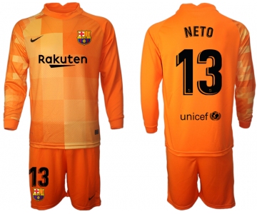 Men 2021-2022 Club Barcelona orange red goalkeeper Long Sleeve 13 Soccer Jersey